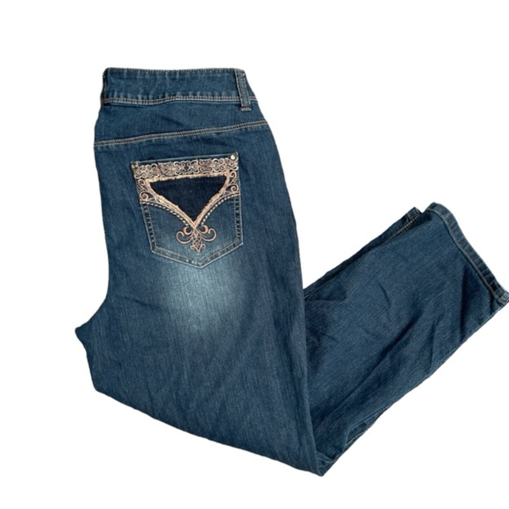 Chicos Platinum Bootcut Jeans Pants Size‎ Womens Embroidered Pockets